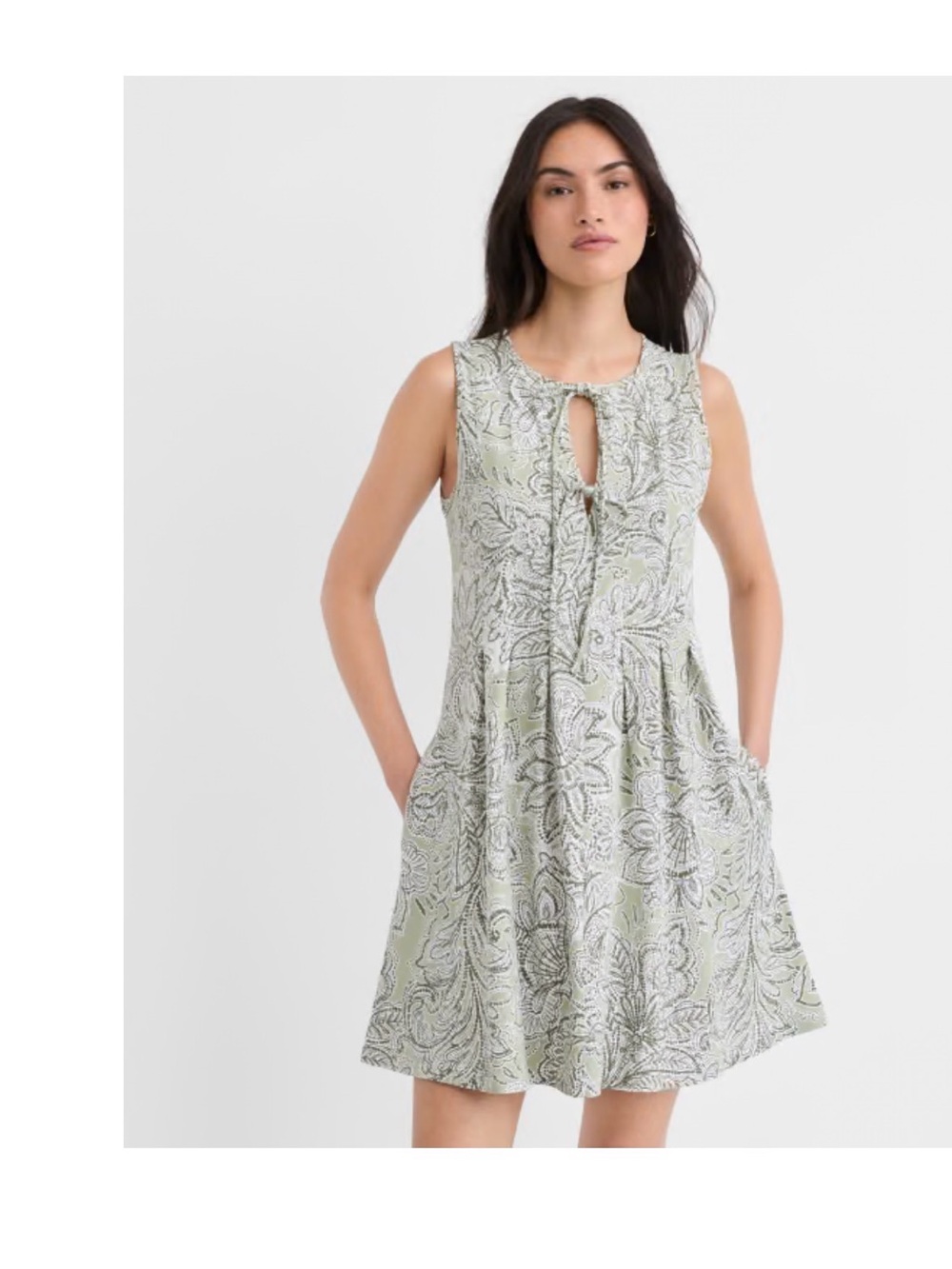 LOFT Mint Green Floral Keyhole Tie-Front Mini Dress